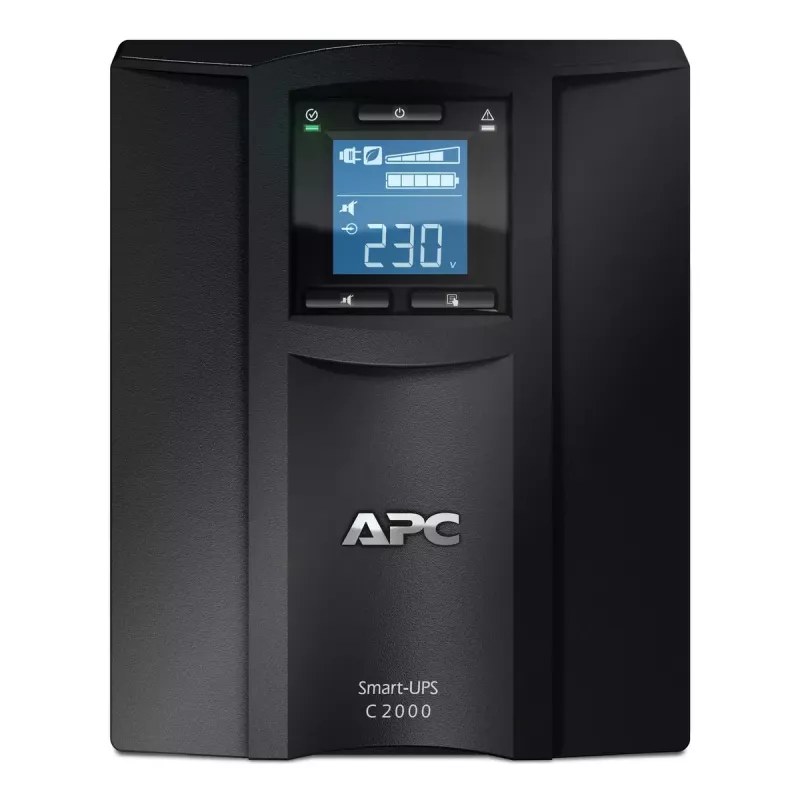 APC Smart-UPS C, Line Interactive, 2000VA, Tower, 230V, 6x IEC C13+1x IEC C19 lähdöt, USB- ja sarjaviestintä, AVR, graafinen LCD