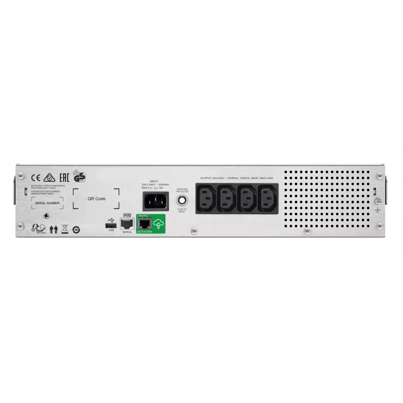 APC Smart-UPS C, Line Interactive, 1000VA, Rackmount 2U, 230V, 4x IEC C13 lähdöt, SmartConnect-portti, USB- ja sarjaviestintä, AVR, graafinen LCD