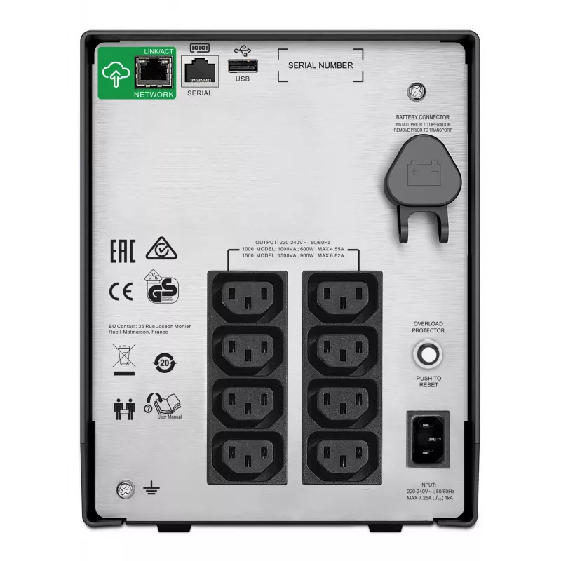 APC Smart-UPS SMC1500IC - 8x C13, USB, SmartConnect, 1500VA, Line-Interactive, 1,5 kVA, 900 W, sini, 170 V, 300 V
