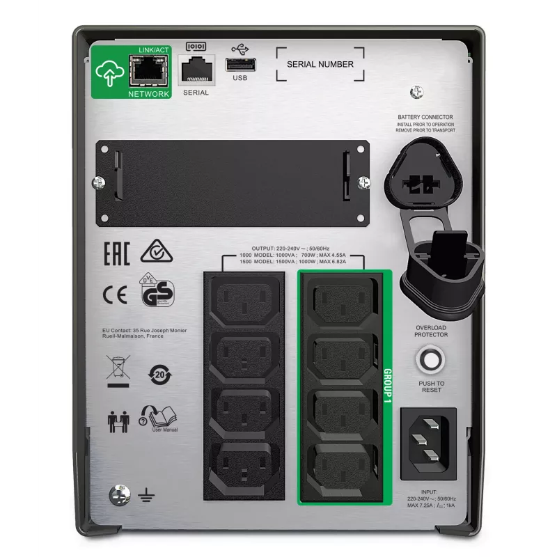 APC Smart-UPS SMT1000IC – 8x C13, USB, SmartConnect, 1000VA, Line-Interactive, 1 kVA, 700 W, sini, 151 V, 302 V