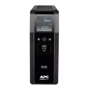 APC Back-UPS Pro, 1200VA/720W, Tower, 230V, 8x IEC C13 pistorasiaa, siniaalto, AVR, USB Type-A + C liitännät, LCD, käyttäjän vaihdettava akku