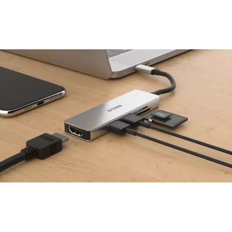 D-Link 5-in-1 USB-C-keskitin HDMI:llä ja SD/microSD-kortinlukijalla