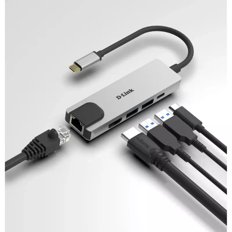 D-Link 5-in-1 USB-C-keskitin HDMI/Ethernetillä ja Power Delivery -toiminnolla