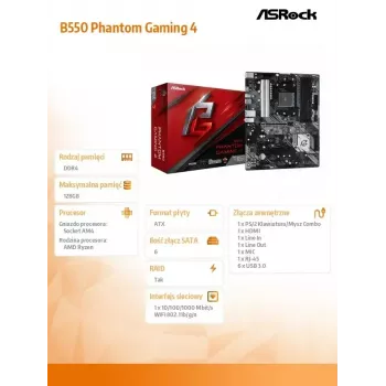 ASRock B550 Phantom Gaming 4 AMD B550 kanta AM4 ATX
