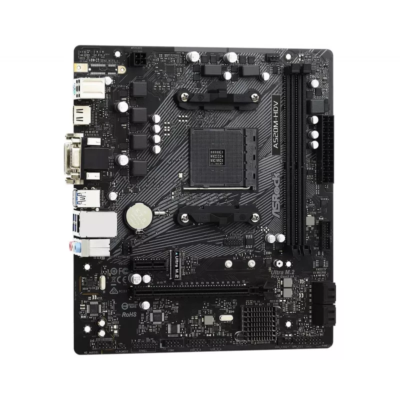 ASRock emolevy A520M-HDV AM4 AMD A520 2 x DDR4 USB 3.2 SATA 3 7.1ch HD Audio mATX