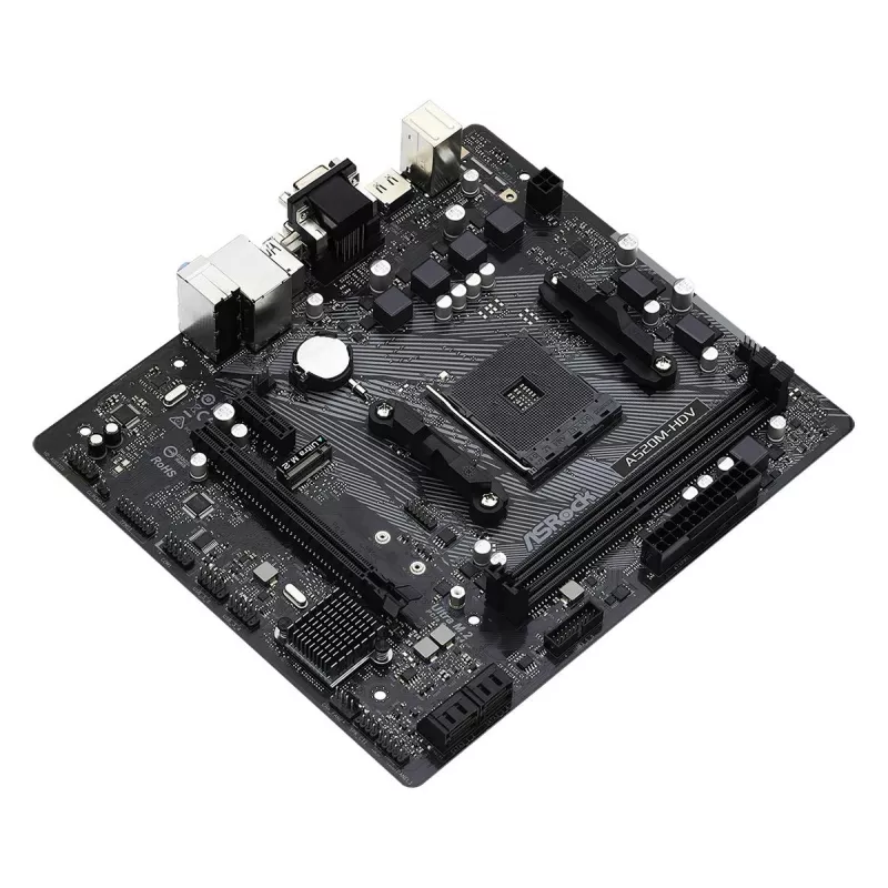 ASRock emolevy A520M-HDV AM4 AMD A520 2 x DDR4 USB 3.2 SATA 3 7.1ch HD Audio mATX