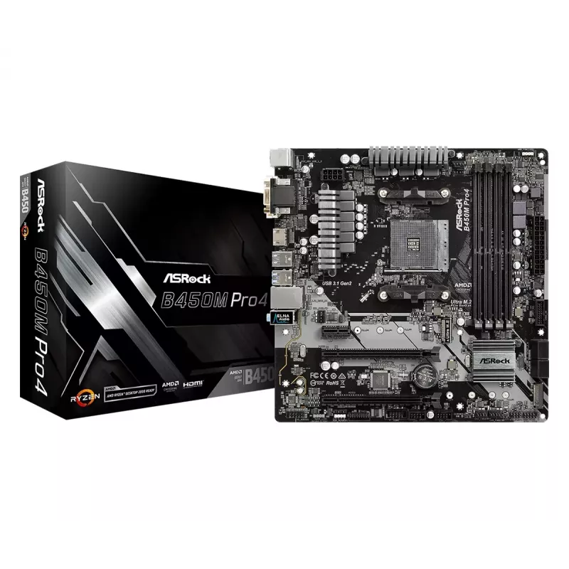 Emolevy ASRock B450M PRO4 AMD B450 kanta AM4 micro ATX
