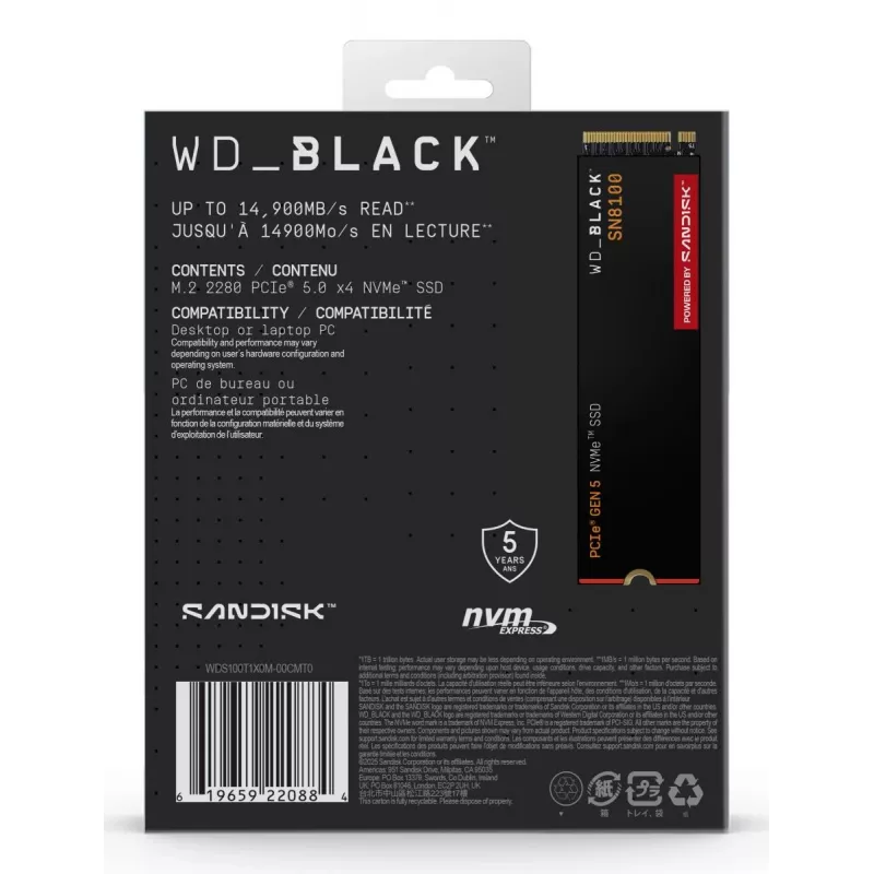 SSD-asema Western Digital 1 TB M.2 PCI Express 5.0 musta SN8100