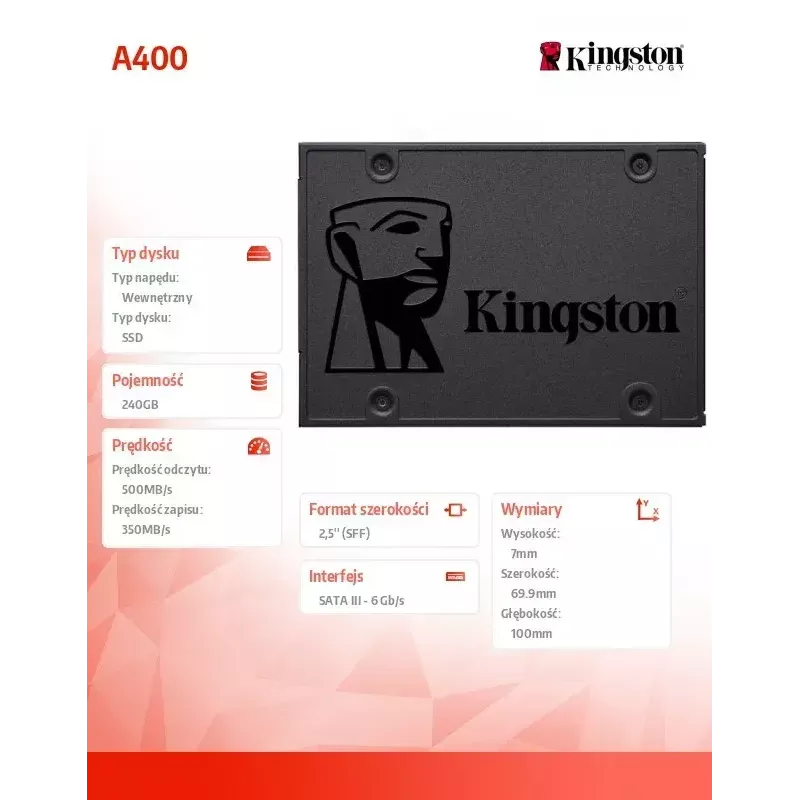 Kingston 240GB A400 SATA 3 2,5 tuuman sisäinen SSD SA400S37/240G