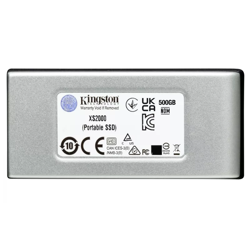 Kingston Technology 2000G kannettava SSD XS2000, 2 TB, USB Type-C, 3.2 Gen 2 (3.1 Gen 2), 2000 MB/s, musta, hopea