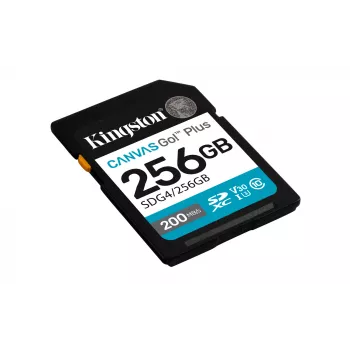 SDXC-muistikortti Kingston 256GB UHS-I Canvas Go Plus — 256 GB, U3/V30, luku 200 MB/s, kirjoitus 160 MB/s, Class 10, musta