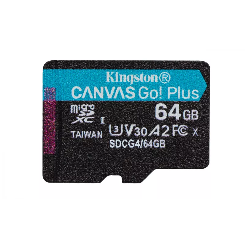 Kingston Technology 64GB microSDXC Canvas Go Plus Gen4 200MB/s A2 U3 V30 -kortti + adapteri