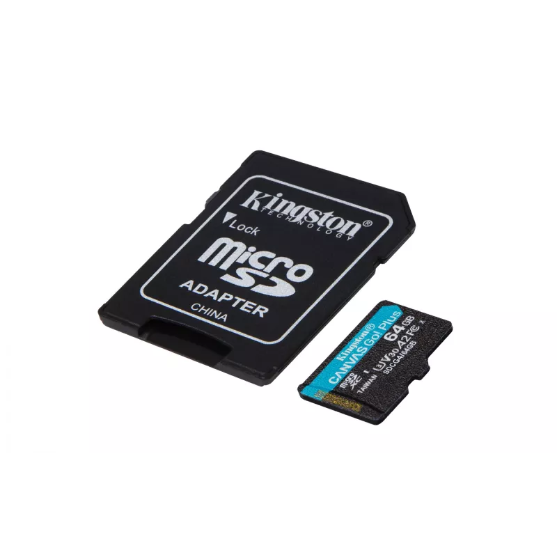 Kingston Technology 64GB microSDXC Canvas Go Plus Gen4 200MB/s A2 U3 V30 -kortti + adapteri