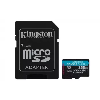 Kingston Technology 256GB microSDXC Canvas Go Plus Gen4 200MB/s A2 U3 V30 -kortti + adapteri