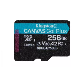 Kingston Technology 256GB microSDXC Canvas Go Plus Gen4 200MB/s A2 U3 V30 -kortti + adapteri