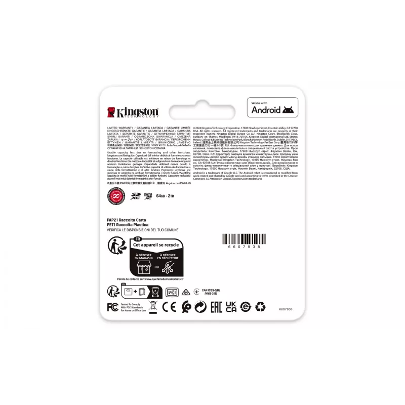 Kingston Technology 512GB microSDXC Canvas Go Plus Gen4 200MB/s A2 U3 V30 -kortti + adapteri