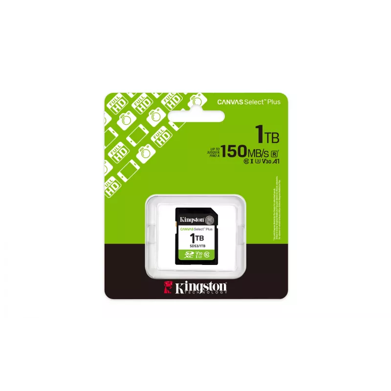 SD-muistikortti KINGSTON Canvas Select Plus Gen3 1TB SDXC UHS-I V30 U3 Class 10, 150 MB/s