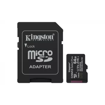 Kingston Technology 64GB microSDXC Canvas Select Plus Gen3 100MB/s A1 -kortti + adapteri