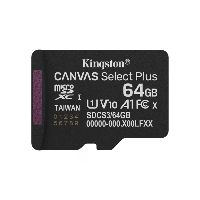 Kingston Technology 64GB microSDXC Canvas Select Plus Gen3 100MB/s A1 -kortti + adapteri