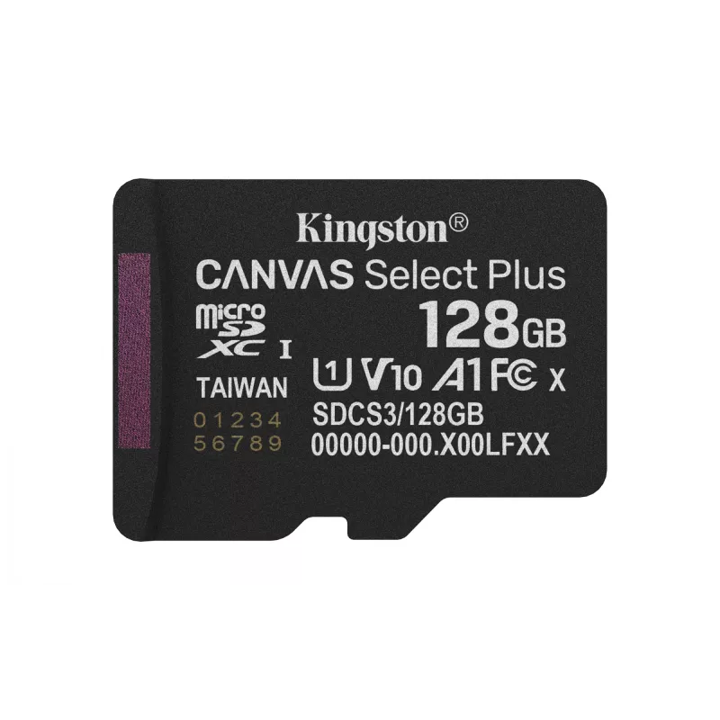 Kingston Technology 128GB microSDXC Canvas Select Plus Gen3 150MB/s A1 -kortti + adapteri
