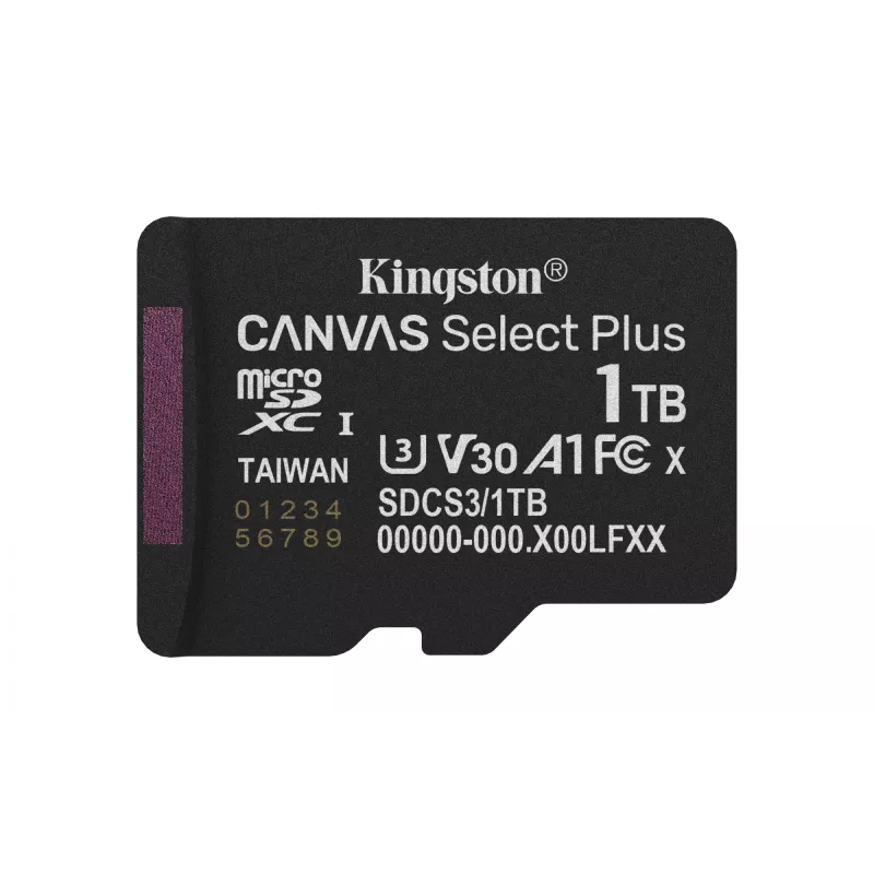 Kingston Technology 1TB microSDXC Canvas Select Plus Gen3 150MB/s A1 -kortti + adapteri