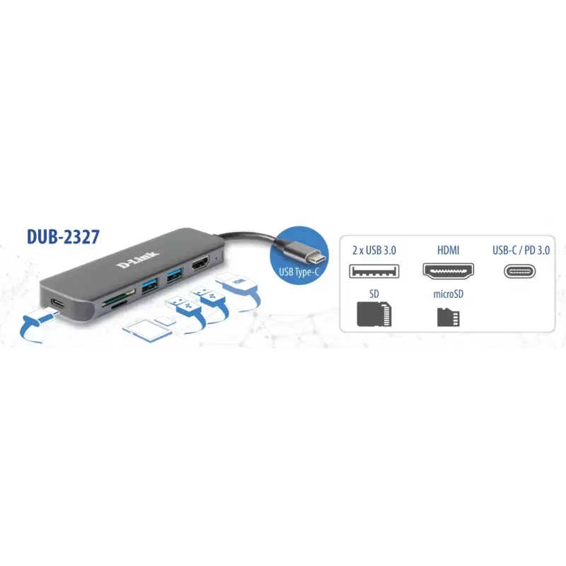 D-Link 6-in-1 USB-C -keskitin HDMI/kortinlukija/Power Delivery