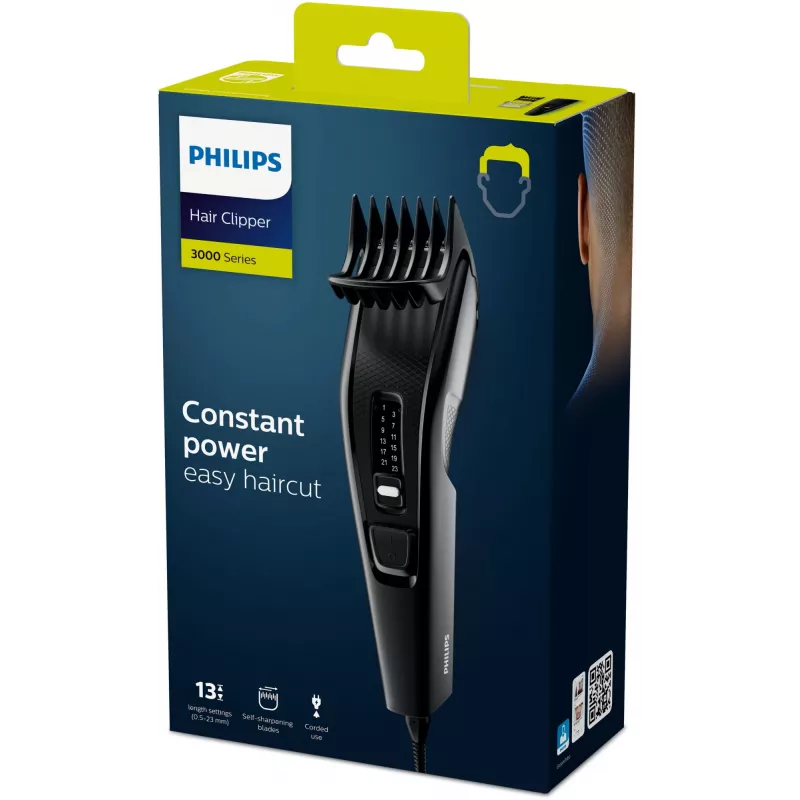 Hiustenleikkuukone Philips 3000 series HC3510/15 musta — ruostumattomat terät, 0,5 mm–23 mm, 13 pituusasetusta