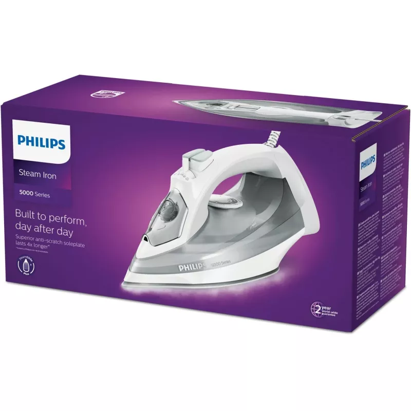 Philips 5000 sarja DST5010/10 silitysrauta höyrysilitysrauta SteamGlide Plus silityspohja 2400 W harmaa, valkoinen