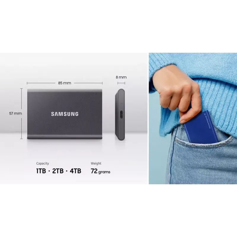 Samsung Portable SSD T7 2 TB USB Type-C 3.2 Gen 2 (3.1 Gen 2) harmaa