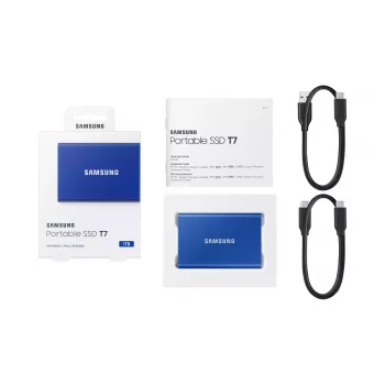 Ulkoinen SSD Samsung T7 Portable 1 TB, USB-C 3.2 Gen 2, NVMe, AES-256 laitteistosalaus, sininen