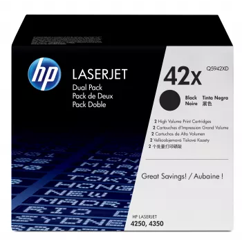 HP 42X 2 kpl:n pakkaus mustia alkuperäisiä LaserJet-värikasetteja, suuri sivutuotto