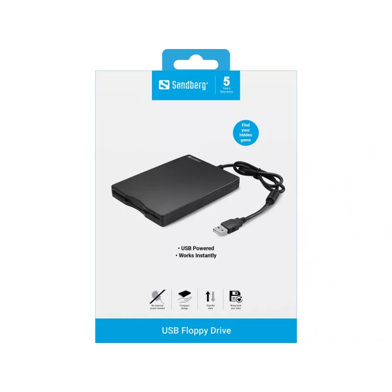 Sandberg USB-levykeasema, ulkoinen levykeasema, USB 2.0, 360 kierr./min, 102 mm, 140 mm, 17 mm