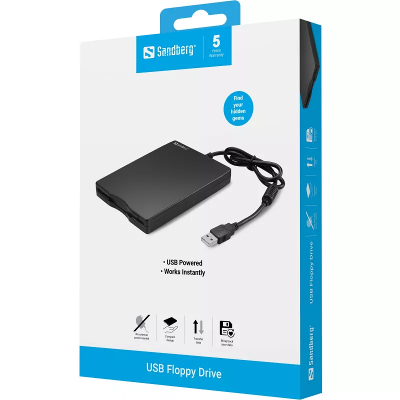 Sandberg USB-levykeasema, ulkoinen levykeasema, USB 2.0, 360 kierr./min, 102 mm, 140 mm, 17 mm