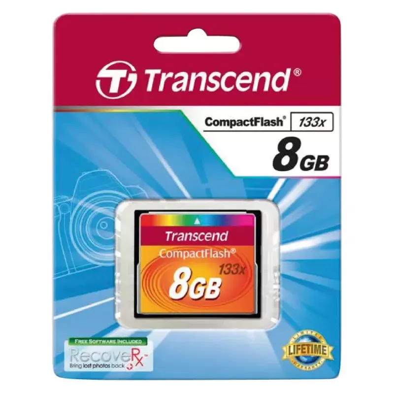 CompactFlash-kortti Transcend TS8GCF133, 8GB, 50MB/s luku, 20MB/s kirjoitus