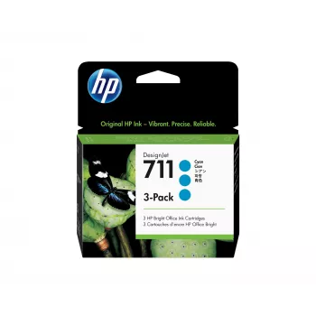 HP 711 3 kpl:n pakkaus 29 ml syaani DesignJet-mustekasetit, HP DesignJet T100, T120, T125, T130, T520, T525, T530 -tulostinsarja, lämpömustesuihku, syaani, Singapore, Malesia, 114,8 mm, 45 mm