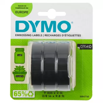 DYMO alkuperäinen painonauha | 9 mm x 3 m rullat | valkoinen teksti mustalla | itseliimautuva | painolaitteisiin | 3 kpl