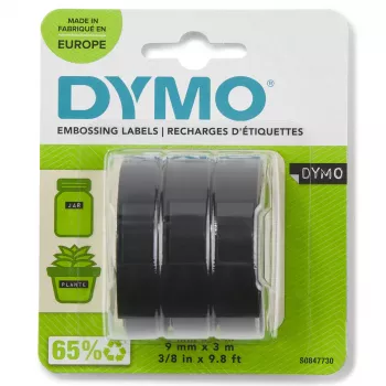 DYMO alkuperäinen painonauha | 9 mm x 3 m rullat | valkoinen teksti mustalla | itseliimautuva | painolaitteisiin | 3 kpl