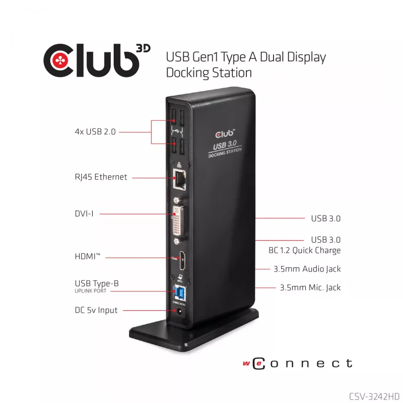 CLUB3D USB Gen1 Type-A Dual Display (HDMI ja DVI) DisplayLink™ -telakointiasema
