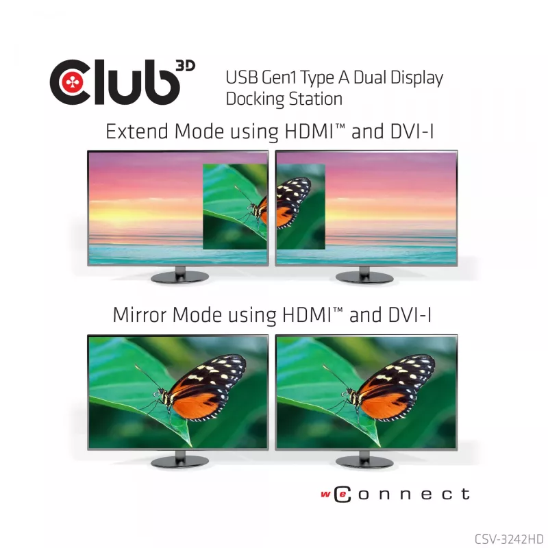 CLUB3D USB Gen1 Type-A Dual Display (HDMI ja DVI) DisplayLink™ -telakointiasema