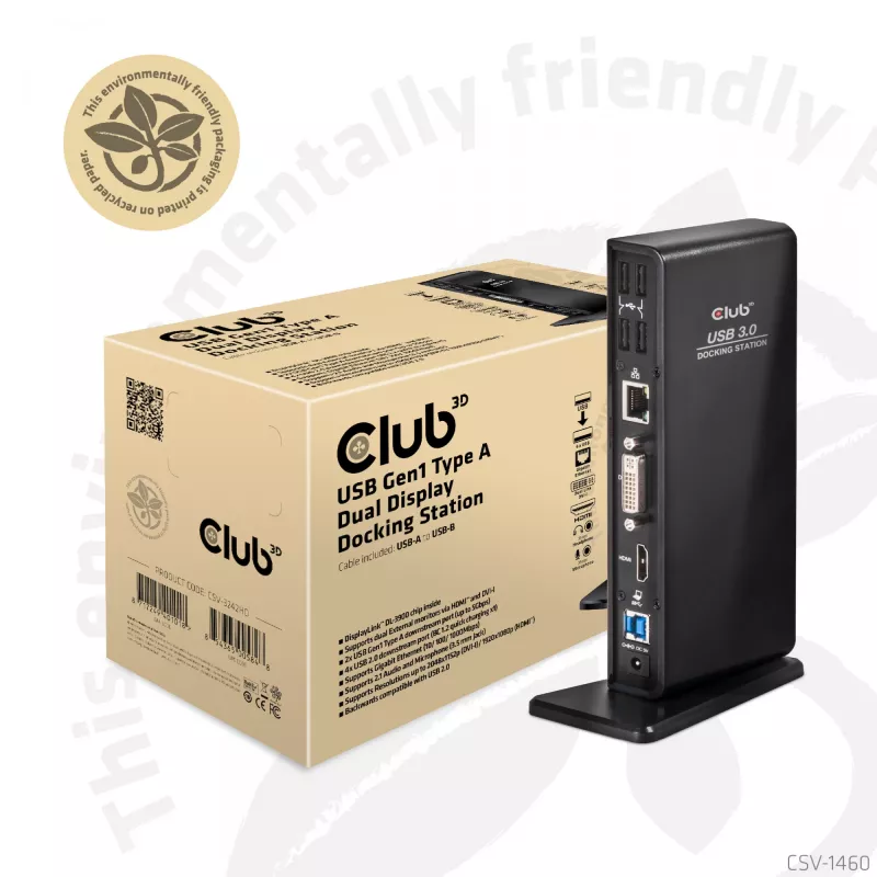 CLUB3D USB Gen1 Type-A Dual Display (HDMI ja DVI) DisplayLink™ -telakointiasema
