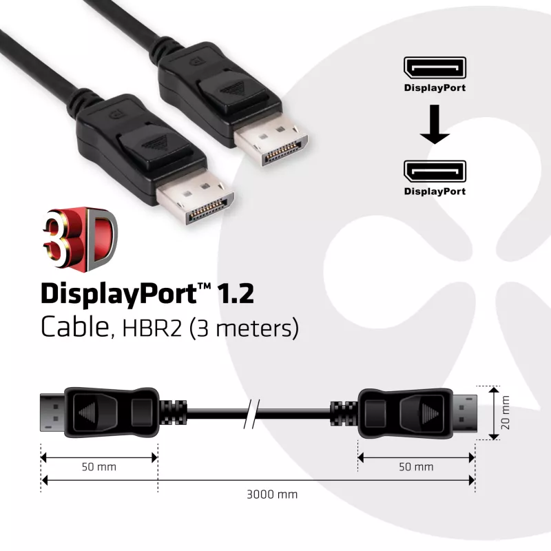 CLUB3D DisplayPort 1.2 -kaapeli M/M 3 metriä 4K60Hz 21.6Gbps