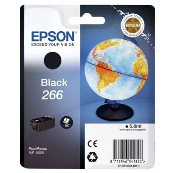 Epson Globe yksittäispakkaus musta 266 mustekasetti, musta, pigmenttipohjainen muste, 5,8 ml, 1 kpl, 250 sivua