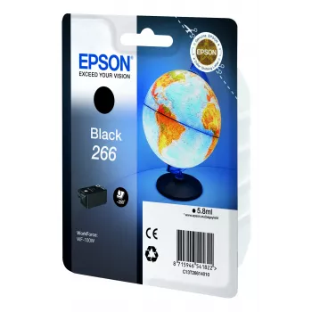 Epson Globe yksittäispakkaus musta 266 mustekasetti, musta, pigmenttipohjainen muste, 5,8 ml, 1 kpl, 250 sivua