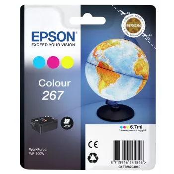 Epson Globe yksittäispakkaus väri 267 mustekasetti, syaani, magenta, keltainen, pigmenttimuste, 6,7 ml, 1 kpl, 200 sivua