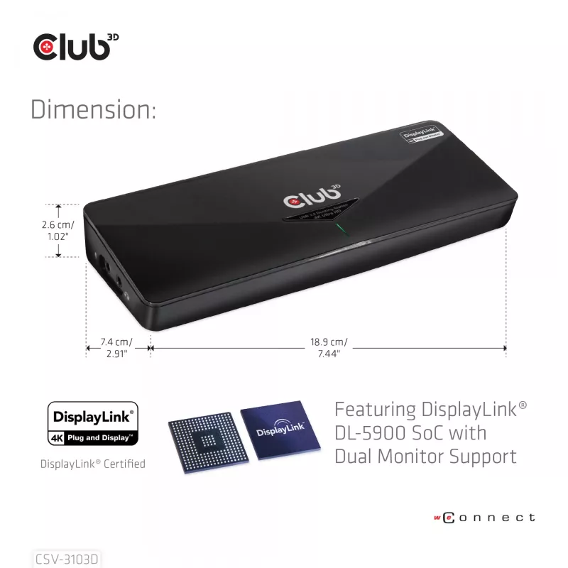 CLUB3D CSV-3103D The Club 3D universaali USB 3.1 Gen 1 UHD 4K -telakointiasema DisplayLink™