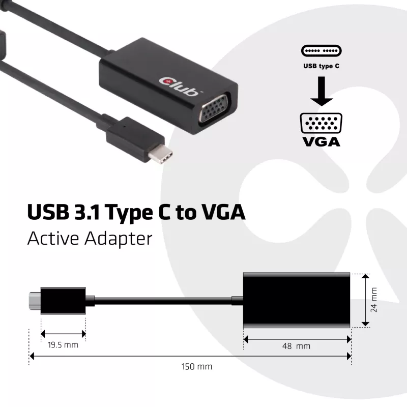 USB 3.1 Type-C - VGA-aktiiviadapteri CLUB3D CAC-1502