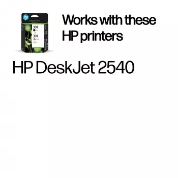 HP 301 2 kpl:n pakkaus musta/kolmivärinen alkuperäiset mustekasetit, musta, syaani, magenta, keltainen, pigmenttimuste, 2 kpl, 170 sivua