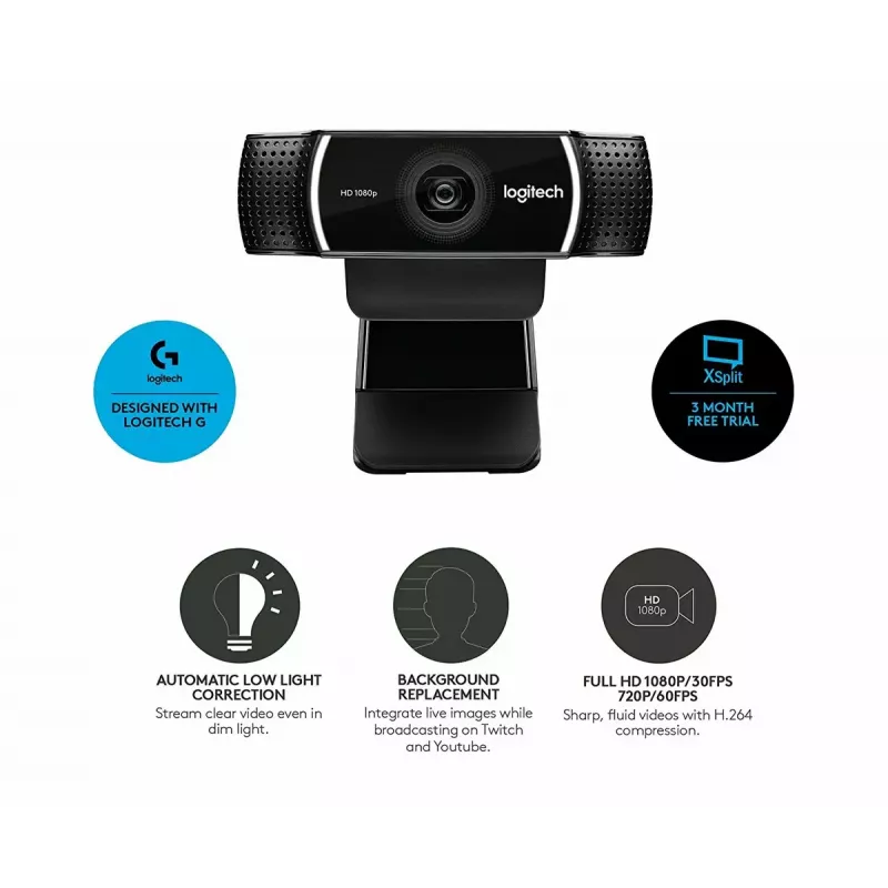 Logitech C922 1920 x 1080 pikseliä USB musta verkkokamera