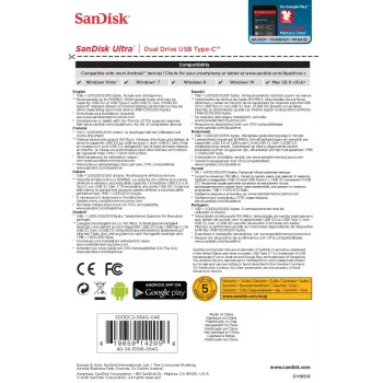 USB-muistitikku SanDisk 64GB USB Type-A USB Type-C Ultra Dual Drive