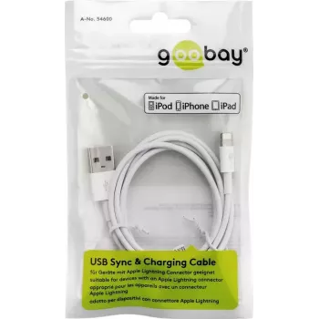 Lataus- ja synkronointikaapeli GOOBAY Lightning - USB A 1 m, 5W / 1A, valkoinen